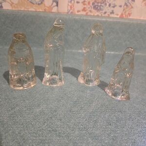 Vintage 1990's 4 Piece Heavy Clear Crystal Glass Nativity Set Christmas Décor